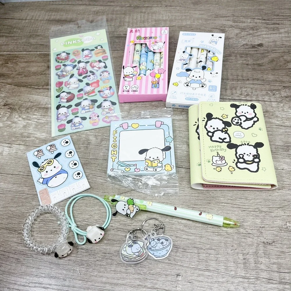 Sanrio Pochacco Stationery Accessory Bundle Wallet Pens Stickers Keychains Set